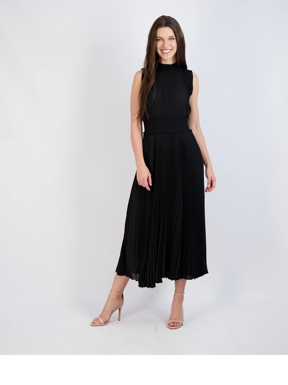 Sleeveless Pleated Midi Dress - Black
